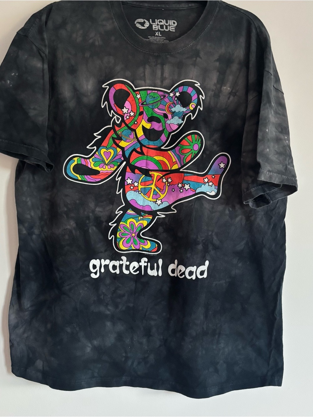 Vintage band liquid blue Grateful Dead Black Tie-Dye Psychedelic Bear T-Shirt XL